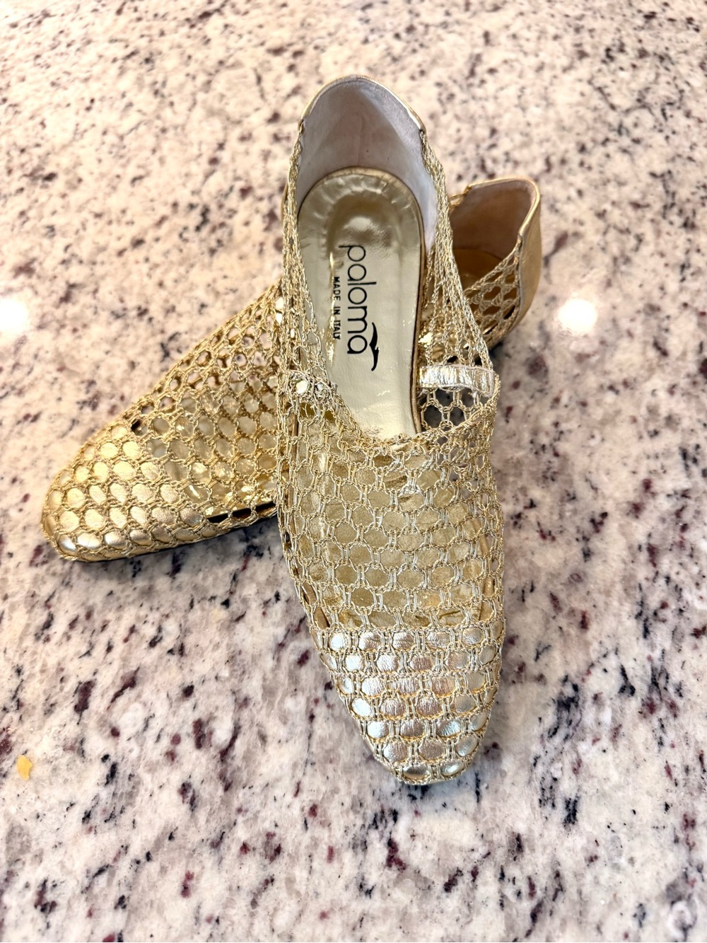 Rare Vintage Paloma Italian Gold Woven Metallic Mesh Slip-On Flats
